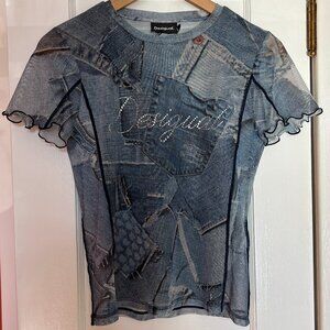 Desigual tulle tshirt with sequins, size S